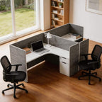Modular Office Cubicle Workstation System with Privacy Panels, 59" x 59" L-Shaped Desk, Built-in Power Access, Lockable Storage Cabinet, Expandable 2, 4, 6 Person Team Layout for Corporate Offices by SAINTCY