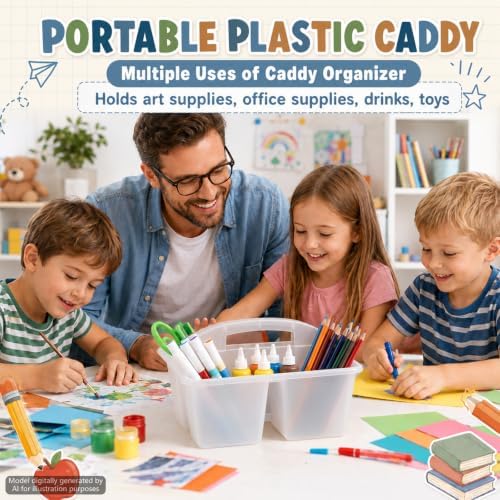 6 Pack Plastic Classroom Organizer Caddy with Handle, Clear - Image 5