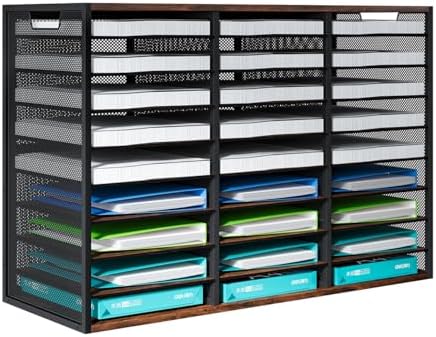 Mail Sorter - Adjustable Mail Holder, Countertop Literature Organizer, Student Mailbox for Classroom, Desktop Bill Paper Organizer for Office & Home, 27 Compartments, Brown by PAG-Mass