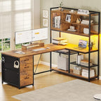 SEDETA 58'' L Shaped Computer Office Desk with 3 Drawers and Bookshelf by SEDETA