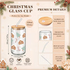 12 Sets Pink Bow Valentine's Day Glass Cups Gifts Bulk 16 oz Iced Coffee Cups with Lids and Straws Cute Glass Tumbler Girly Galentine's Day Gifts for Women Coworker Party Favor(Christmas) - Image 3