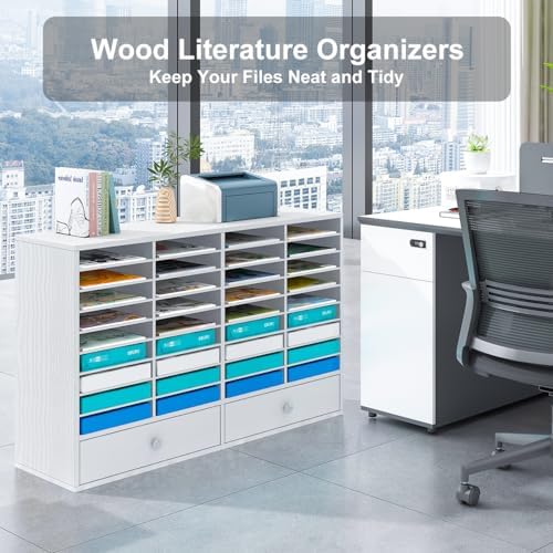 Mail Sorter Wood Literature Organizer, Student Mailbox for Classroom, Desktop Bill Paper Holder for Office Home School, 38 Compartments, White - Image 4