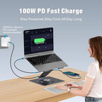 Adjustable Laptop Stand for Desk with Docking Station 9-in-1, Aluminum Laptop Riser with USB Hub, 360° Swivel, Dual Display 4K60Hz HDMI, 3 USB3.0, 100W PD Charging, for MacBook Pro Air/Dell/HP 7-15.6" - Image 6