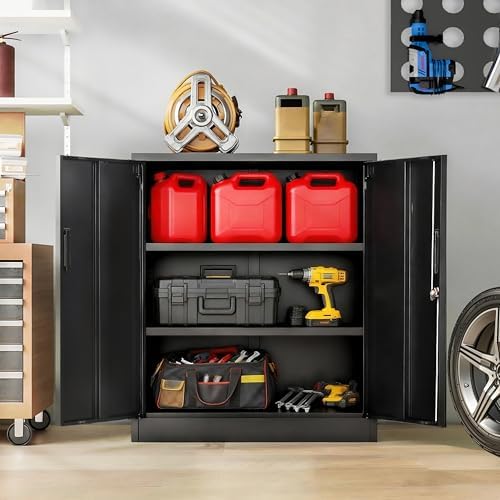 BESFUR Metal Storage Cabinet with Lock and 2 Adjustable Shelves, 36" H Locking Storage Cabinet for Home, Office, Garage, Utility Room and Basement(Black) - Image 2