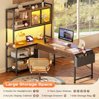 PRAISUN 57.5 Inch L Shaped Gaming Desk with Power Outlets and LED Lights - Image 5