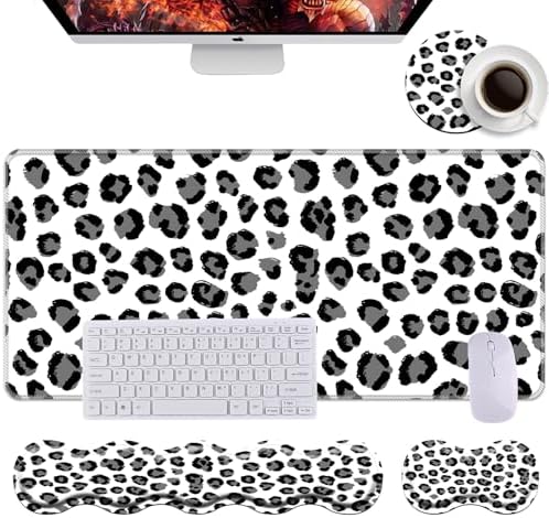 Keyboard Wrist Rest+Mouse Wrist Pad+Desk Pad Set,Memory Foam Ergonomic Easy Typing Pain Relief for Computer Laptop Office Home - Leopard Print by DSRGRGFDJ