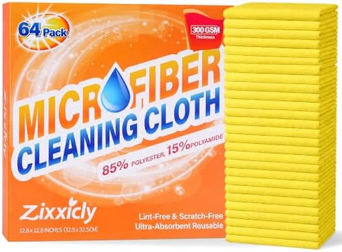 Microfiber Cleaning Cloth 300GSM 64 Pack 12.8" x12.8" Yellow by Unknown
