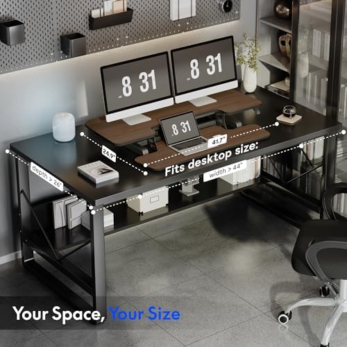 FLEXISPOT Standing Desk Converter 42" Premium Large Desk Riser for Triple Monitor, Spacious Desktop Sit Stand Workstation with Ergonomic Height Adjustment, Modern Stand Up Desk Riser, Walnut - Image 7