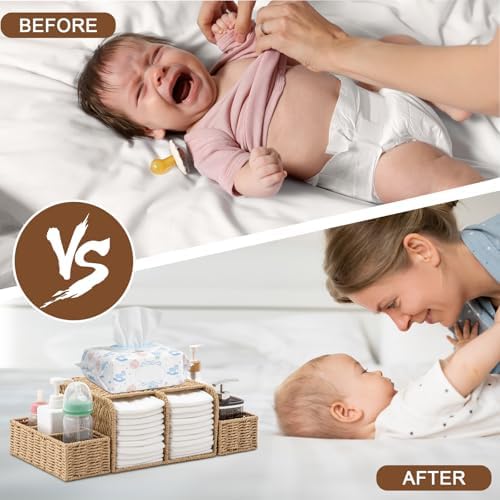 Large Wicker Diaper Caddy Changing Table Organizer, Khaki, Paper - Image 4