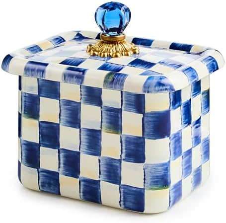 MACKENZIE-CHILDS Enamel Recipe Box, Blue-and-White Royal Check by Unknown