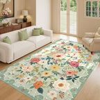 DUKINO 5x8 Area Rug for Bedroom, Floral Washable Rug Non Slip, Green - Image 3