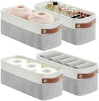 Bagnizer Small Fabric Storage Baskets, 15x6x5 inch Narrow Storage Bins 4-Pack Long Storage Basket for Organizing with Handles, Decorative Basket for Closets, Shelves, Toilet Paper, Grey by Bagnizer