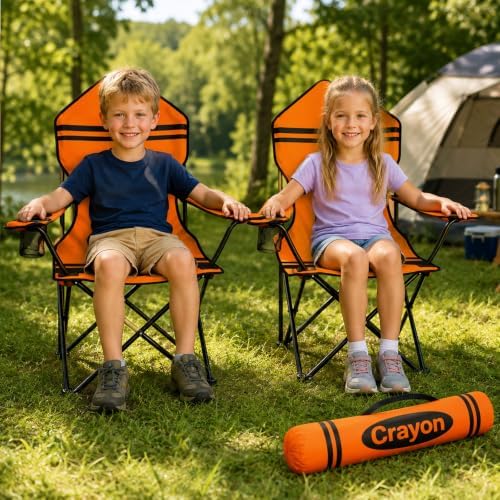School Classroom Folding Chair, Orange Crayon Design Portable Seat with Armrests and Cup Holder, Carry Bag Chair for Reading Area, Learning Center, Back to School - Image 2