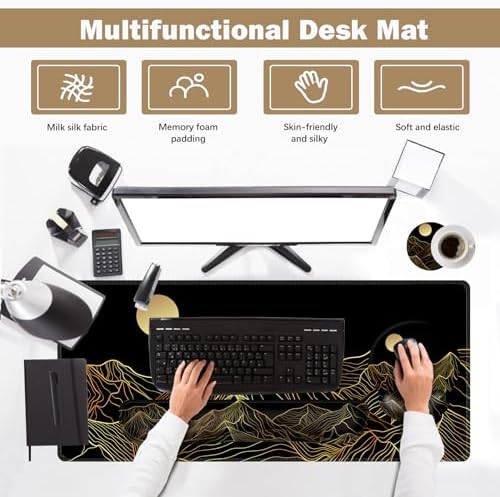 ARTSO Large Mouse Pad Keyboard Wrist Rest Combo, Ergonomic Mouse Pad with Wrist Support, Extended Non-Slip Desk Mat Protector, 4-in-1Set Desk Blotter for Office Home, Golden Sun Mountain - Image 2