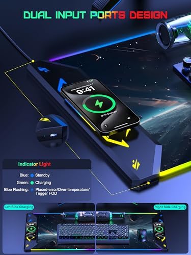 5-in-1 RGB Mouse Pad with Wireless Charging, Gaming Desk Mat, Cosmic Planet - Image 3