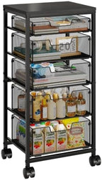 Sbanmao 5 Drawers Rolling Utility Cart, Rolling Storage Cart with Wooden Tabletop and Lockable Wheels, Storage Drawer Cart with Drawers, Craft Cart for Bedroom, Classroom, Home, Office,Black by shengbaomaoyi