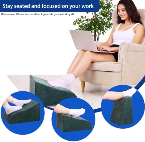 Foot Rest for Under Desk at Work, Ergonomic Under Desk Footrest with Washable Cover for Office, Home & Gaming Leg Elevation Pillow Green - Image 4