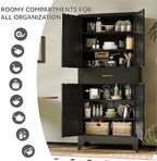 COFaR 71" Metal Pantry Cabinet with Drawer, Black Storage Cabinet with Adjustable Shelves, 3-Section Industrial Cupboard for Kitchen & Office - Image 5