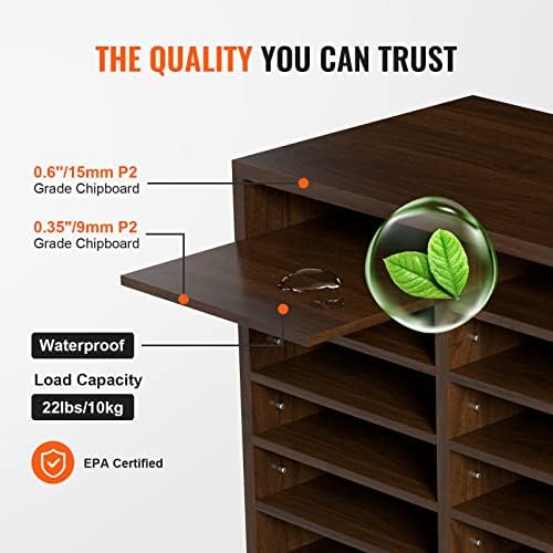 VEVOR Literature Organizers, 12 Compartments Office Mailbox with Adjustable Shelves, Wood Literature Sorter 20.4x12x16.1 inches for Office, Home, Classroom, Mailrooms Organization, EPA Certified Brown - Image 5