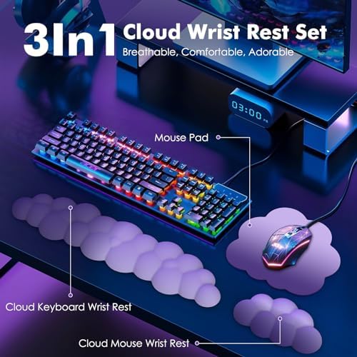MoKo Cloud Wrist Rest for Keyboard and Mouse with Mouse Pad, Purple - Image 2