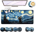 Large Keyboard Mouse Pad Set, Extended Mouse Pad+Keyboard Wrist Rest Support, Memory Foam Ergonomic Easy Typing, 4Pcs (31.5×11.8 in) Desk Pad Set for Office Home,Starry Night Cat by Unknown