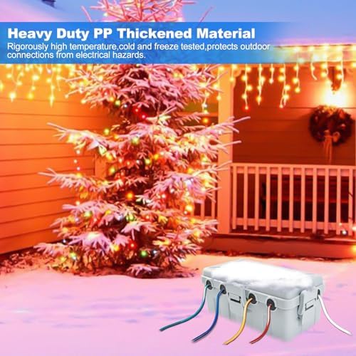 Hrensaw Medium Outdoor Electrical Box(10.6x5.5x4.5inch),Weatherproof Connection Box w/6 Cable Entry,IP54 Waterproof Extension Cord Cover Protect Power Strip,Timer,Plug,Holiday Lights,Grey (Pack of 2) - Image 6