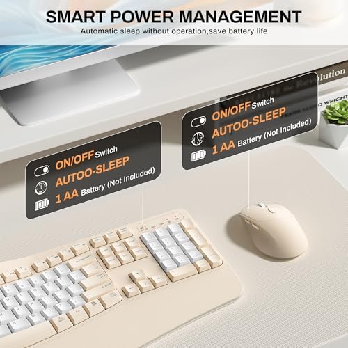 Wireless Keyboard and Mouse Combo,2.4G Ergonomic Wave Keys(Latte Color-B) - Image 6