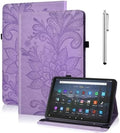 for Kindle Fire Max 11 Case (2023) - Embossed Lace PU Leather Flip Folio with Elastic Band & Card Slots, Multi-Angle Stand, Purple by TUOLISG