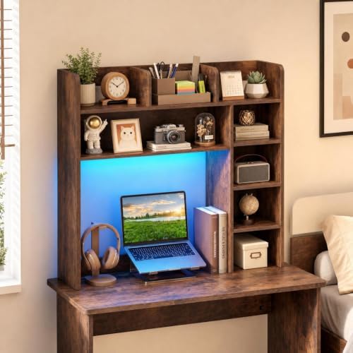 GOFLAME Desk Hutch, 8 Shelves Desktop Bookshelf, 31.5”, Rustic Brown - Image 3