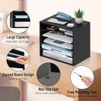 5-Tier Wood Desk Organizer, Paper Tray Organizer for Desk with Adjustable Storage Shelves, Desktop File Organization Paper Sorter Mail Holder for Office Home Classroom, Black (Pack of 2) - Image 5