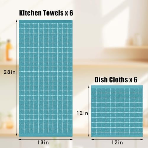 Homaxy Cotton Terry Kitchen Towels and Dishcloths Set of 16, Lake Blue - Image 4