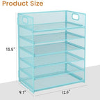 Subekyu 6 Tier Office File Paper Desk Tray Organizer with Handle, Stackable Slide Mesh Letter Tray Folder Blue Desk Organizer, Desktop Document Sorter for Classroom, Office, Home Supplies Storage - Image 6