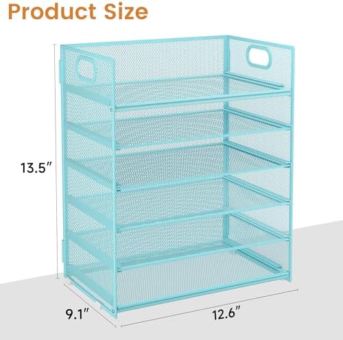 Subekyu 6 Tier Office File Paper Desk Tray Organizer with Handle, Stackable Slide Mesh Letter Tray Folder Blue Desk Organizer, Desktop Document Sorter for Classroom, Office, Home Supplies Storage - Image 6