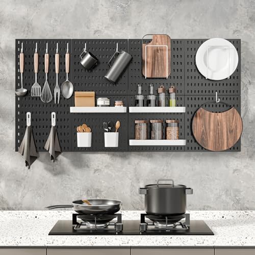 MULSAME Pegboard Combination Kit, Wall Mounted Storage Set with 8 Pegboards & 28 Accessories Hanging, Peg Boards Organizer for Walls Display, Crafts Organization, Kitchen Organizer, 22" x 44" Black - Image 5
