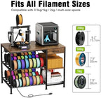3D Printer Table with Filament Storage, 3-Tier 3D Printer Stand with Power Outlet & Drawer, Heavy Duty 3D Printer Rack for Workshop Studio Office (Brown) - Image 3