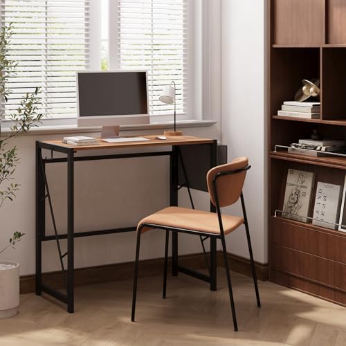 GarveeHome 31.5 Inch Folding Gaming Writing Computer Work Desk for Home Office,with Storage Bag & Hook,Space-Saving,Easy to Fold,Small Table for Bedroom,Apartment,Rustic Brown - Image 2