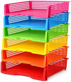 6 Pcs Colorful Turn in Trays Classroom, Stackable Paper Bins for Classroom, 13x9x2.8 inch Plastic Baskets Desktop Organization System Office (Colorful) by Unknown