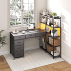 Garvee L Shaped Gaming Computer Desk with 6 Fabric Drawers, Corner Gaming Desk with Open Shelves, Home Office PC Table with Power Outlets & LED Lights, 58.3" l*54.3" h, Black by Garvee