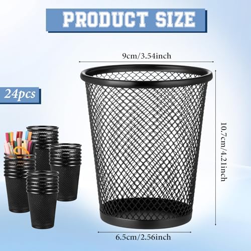 24 Pack Metal Pen Holder, Wire Mesh Pen Cup Pencil Holder Black Metal Pencil Cup for Home Office Desk Pen Holder Supplies - Image 2