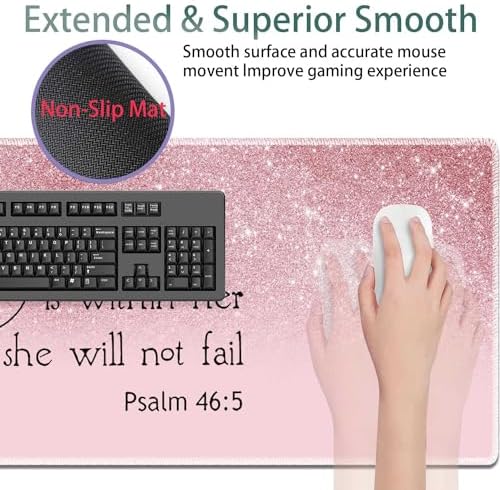 Large Gaming Mouse Pad + Keyboard Wrist Rest + Wrist Support + Coaster Set, Memory Foam Ergonomic for Easy Typing, XXL Extended Gaming Mouse Pad Table Pad - Bible Psalm 46:5 - Image 4