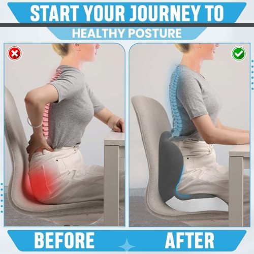 Large Memory Foam Seat Cushion Lumbar Support Pillow for Sciatica & Tailbone Pressure Relief Coccyx Pad for Office Chair, Car,Wheelchair,Home,Office - Image 3