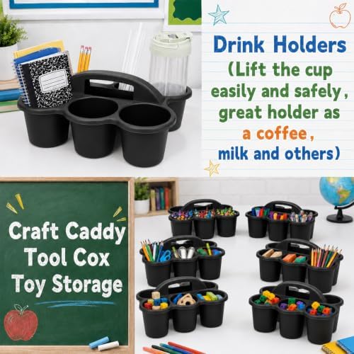 6 Pack Classroom Caddy With Handle for School Supplies, Black - Image 5