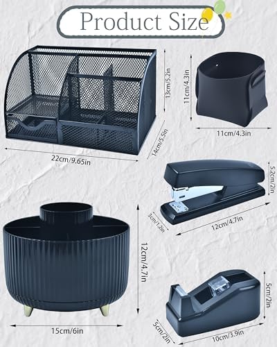 Black Desk Accessories and Organizers with Desk Organizer and 360°Rotating Pen Holder stapler Pen and a Lot of Office Black Office Supplies Beautifully Presented in a Gift Box - Image 6