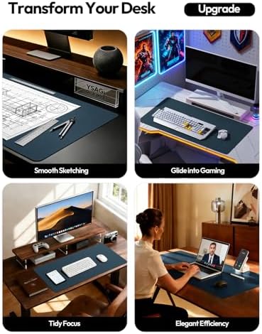 YSAGi Leather Desk Protector, Office Mat, Large Mouse Mat, Non-Slip PU Leather Blotter, Laptop Desk Mat, Waterproof Writing Pad for Office and Home(Dark Blue, 63" x 17.2") - Image 2