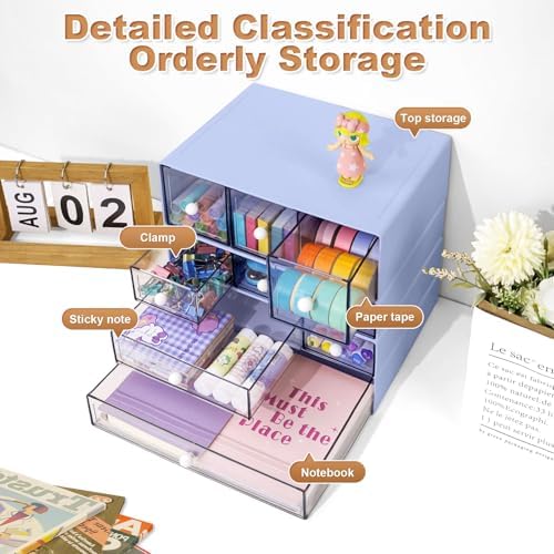 Desk Organizer with 9 Drawers, 4 Tier Plastic Stackable Storage Drawers for Desk Storage, Office Stationary Makeup Organizer Suit for Home, Office and School - Image 4