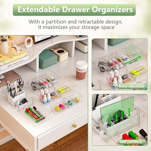BLULEE 4-in-1 Expandable Drawer Organizer Set, Adjustable Clear Bins - Image 2