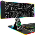Mouse Pad with Phone Holder, Wireless Charging Desk Mat, RGB Gaming Mousepad Home Office Large Desk Pad with Ultra-Smooth Surface, Non-Slip Base, Waterproof Keyboard Pad,Topographic Black by miroddi
