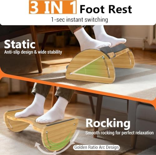 Bamboo Foot Rest for Under Desk at Work 3-in-1 Desk Footrest with Cushion - Image 3