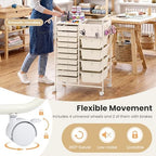 Giantex 14 Drawer Storage Cart, Rolling Craft Cart with Metal Tabletop & Pegboard, Mobile Utility Organizer Trolley with Locking Wheels, Home Office, Ivory - Image 7