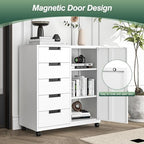 MIIIKO 5 Drawer Storage Cabinet with Door and Shelf, Mobile Lateral Cabinet on Wheels, Office Small Organizer Printer Stand, White File Cabinets - Image 5